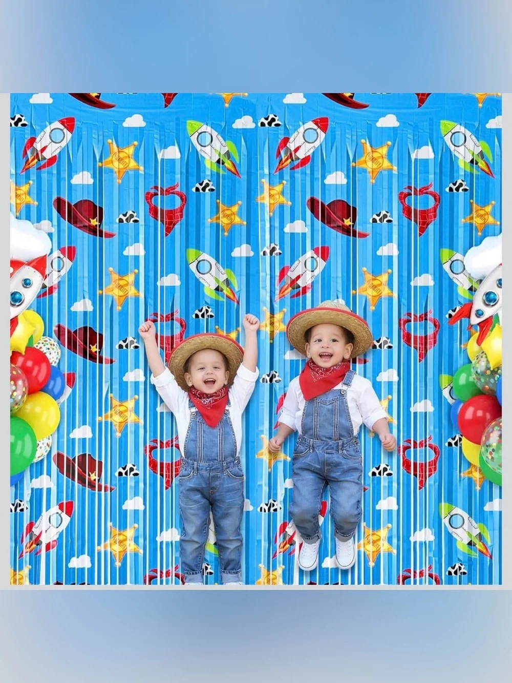Kids Toy Story Birthday Party Backdrop Foil Curtain Fringe Set 2pcs